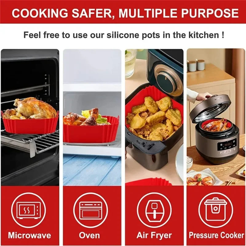 Square Air Fryer Silicone Tray Oven Baking Tray Pizza Fried Chicken